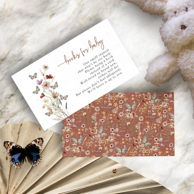 Cartão De Informações Livros de Terracota Borboleta Para Bebê (Butterfly Terracotta Boho Floral Books For Baby Enclosure Card by Painted Paperie
)