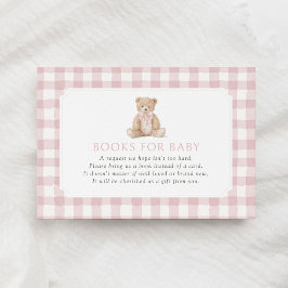 Cartão De Informações Livros de ursinho de gingham rosa para bebê