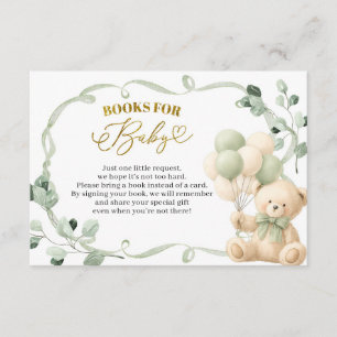 Cartão De Informações Livros de Urso Coquette Verde Salvia para Bebê