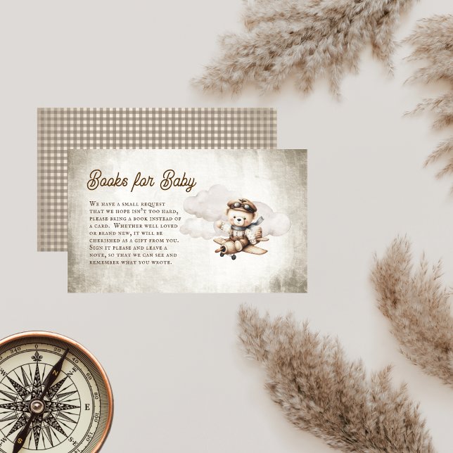 Cartão De Informações Livros de Urso de Teddy do Avião Gelado para Bebê (Cute Teddy Bear Airplane Baby Shower Books for Baby Enclosure Insert Card)