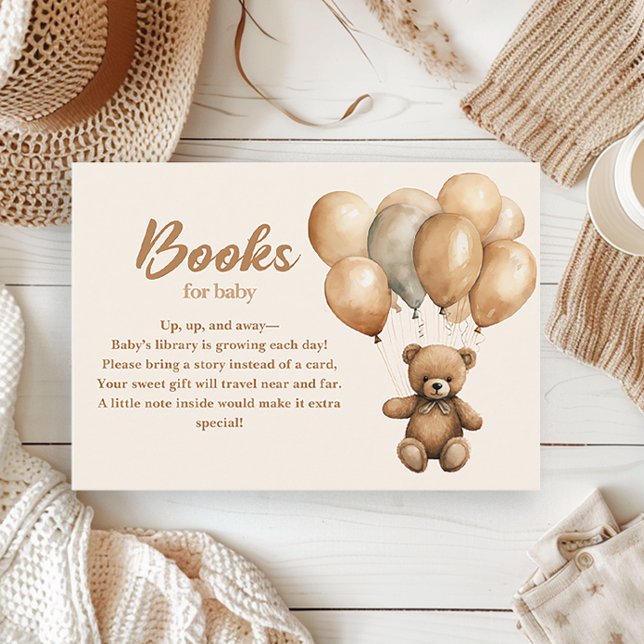 Cartão De Informações Livros de Urso de Teddy para Gênero Bebê Neutro (Vintage teddy bear and balloons books for baby card)