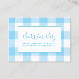 Cartão De Informações Livros de Xadrez Gingham Azul Bebê e Branco para B