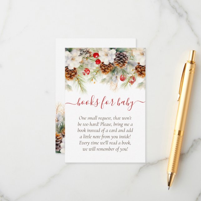 Cartão De Informações Livros Elegantes de inverno Evergreen para bebê (Frente/Verso In Situ)