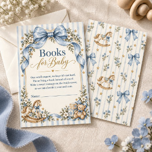 Cartão De Informações Livros em Azul Vintage para Bebê Cavalo de Balanço