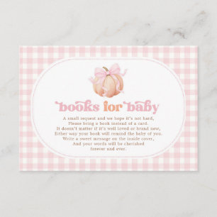 Cartão De Informações Livros em Xadrez Rosa Pastel de Abóbora para Bebê