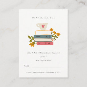 Cartão De Informações Livros Empilhados Floral Sorteio de Fraldas para M