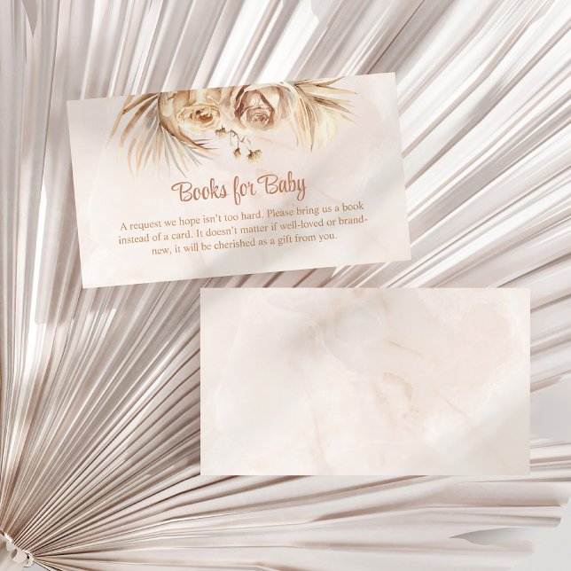 Cartão De Informações Livros Florais Boho Blush para Placa de Gabinete p (Boho Blush Floral Books for Baby Enclosure Card on a sunny white dry palm leaf.)
