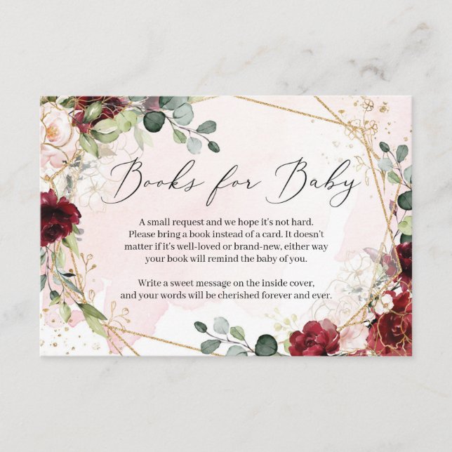 Cartão De Informações Livros florais geométricos dourados em burgundy lu (Frente)