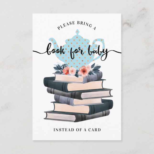 Cartão De Informações Livros Florais Para Bebê Menino Azul Festa do Chá  (Frente)