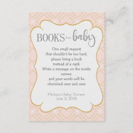Cartão De Informações Livros Geométricos Rosa Pastel e Dourado para Bebê