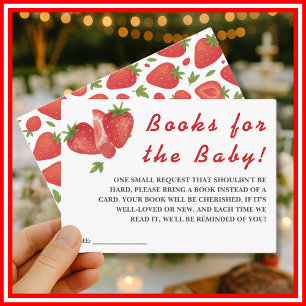 Cartão De Informações Livros para Baby Shower Berry Sweet Strawberry Bab