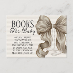 Cartão De Informações Livros para Baby Shower da Menina do Laço Bege
