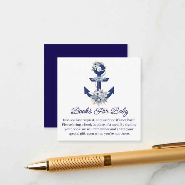 Cartão De Informações livros para bebê, chá de fraldas de menino náutico (Frente/Verso In Situ)