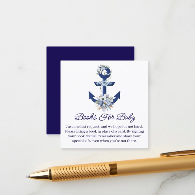 Cartão De Informações livros para bebê, chá de fraldas de menino náutico (Frente/Verso In Situ)