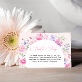Cartão De Informações Livros Para Bebê Churras de Bebê Arco Floral Rosa 