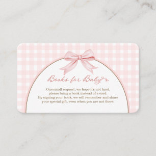 Cartão De Informações Livros para Bebê Coquete com Laço de Gingham Rosa 