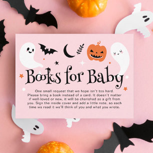 Cartão De Informações Livros para Bebê de Chuveirinho de Halloween Rosa