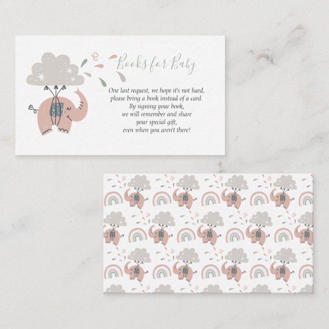 Cartão De Informações Livros para Bebê de Elephant Pink Cute Girl (Frente/Verso)