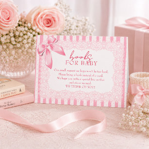 Cartão De Informações Livros para Bebê Elegant Pink Bow Baby Shower para