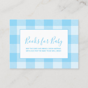 Cartão De Informações Livros para Bebê em Xadrez Gingham Azul Bebê