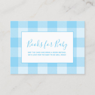 Cartão De Informações Livros para Bebê em Xadrez Gingham Azul Bebê