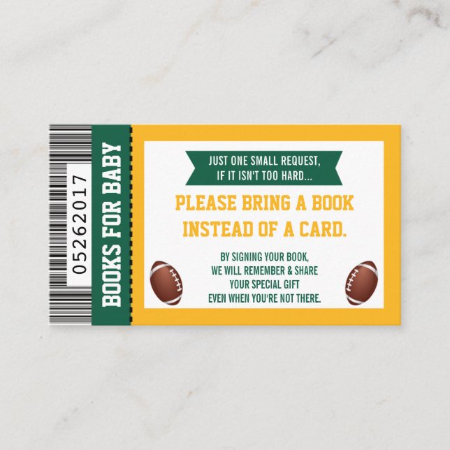 Cartão De Informações Livros Para Bebê, Esporte, Chá de fraldas De Futeb (Frente)