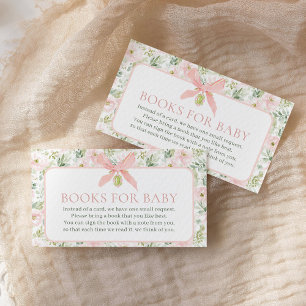 Cartão De Informações Livros Para Bebê Floral Vintage Laço Rosa Chá de B