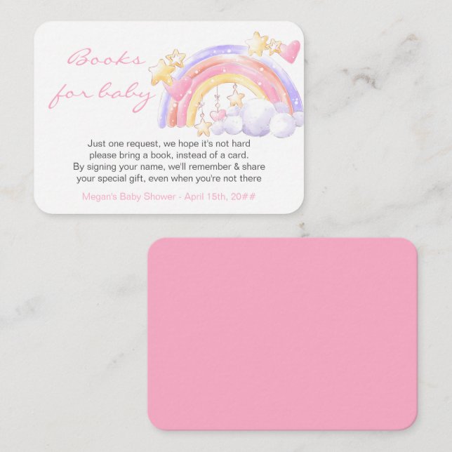 Cartão De Informações Livros para Bebê Rainbow Stars Chá de fraldas Rosa (Frente/Verso)