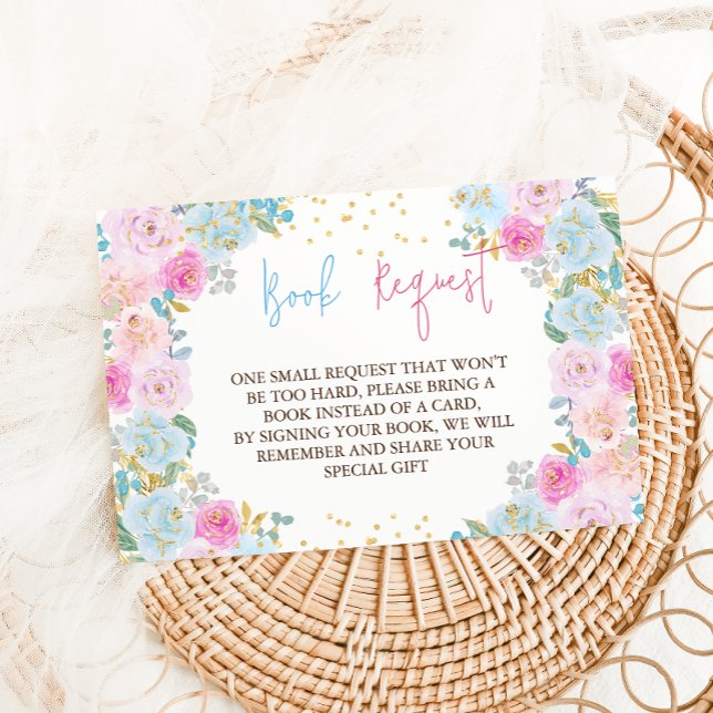 Cartão De Informações Livros para Bebê Rosa Azul Floral (Criador carregado)