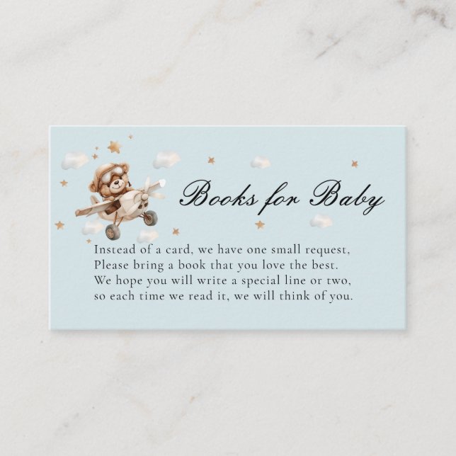 Cartão De Informações Livros para Bebê! Urso de Teddy e Avião (Frente)