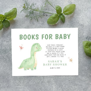 Cartão De Informações Livros para Chá de Aquarela Verde-Bebê Dinossauro
