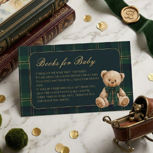 Cartão De Informações Livros para Chá de Bebê do Urso de Pelúcia Xadrez 