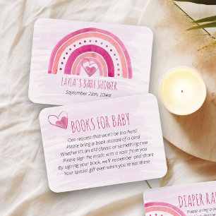Cartão De Informações Livros para Chá de Bebê Rosa Arco-Íris Bebê Menina