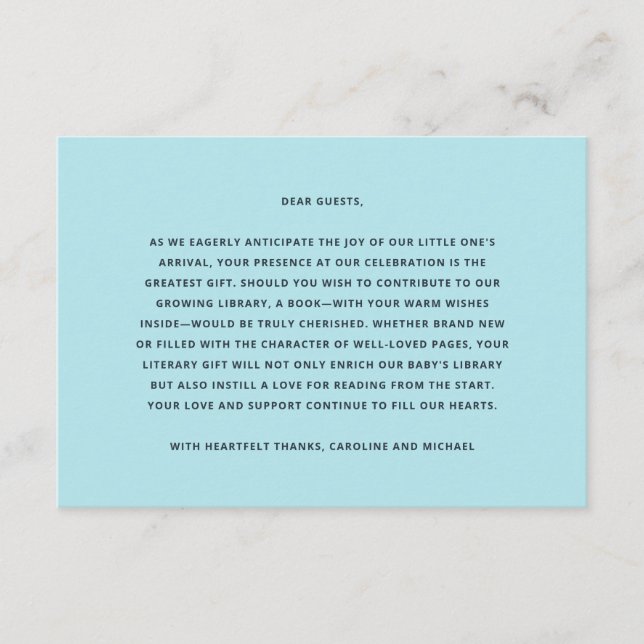 Cartão De Informações Livros Para Chá de fraldas De Bebê (Frente)