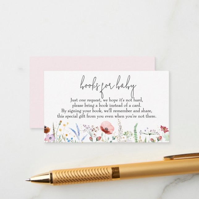 Cartão De Informações Livros para Chá de fraldas de flores silvestres be (Frente/Verso In Situ)