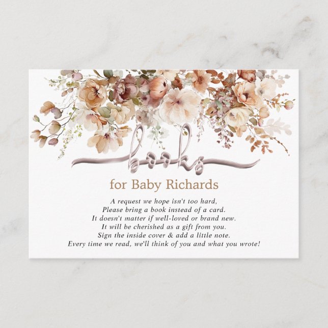 Cartão De Informações Livros para Chá de fraldas Floral Bebê (Frente)