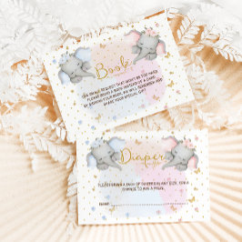 Cartão De Informações Livros para Elefante Floral Azul Rosa Bebê