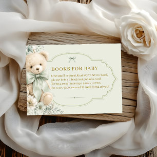 Cartão De Informações Livros para Inserir no Chá de Bebê Urso Teddy Verd