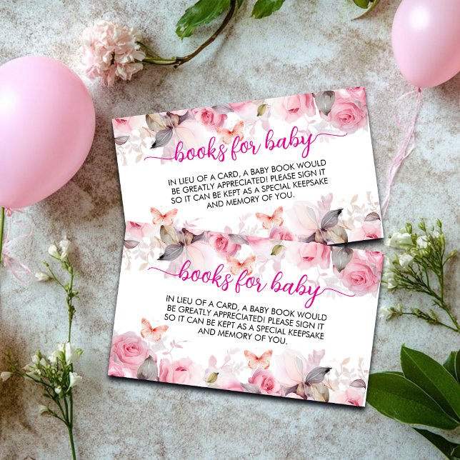 Cartão De Informações Livros para o Baby Shower Blush Roses (Criador carregado)