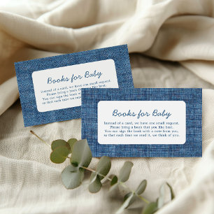 Cartão De Informações Livros Para o Bebê Blue Jean Baby Shower em Denim