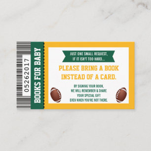 Cartão De Informações Livros para o bebê, esportes, chá de fraldas do