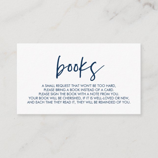 Cartão De Informações Livros para o bebê, Marinho mínimo moderno azul (Frente)