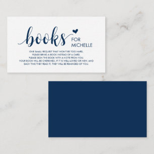 Cartão De Informações Livros para o bebê, Moderno Script Azul-Marinho Fo