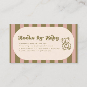 Cartão De Informações Livros Retro para Bebê Teddy com Listras Rosa Chur