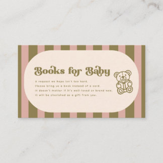 Cartão De Informações Livros Retro para Bebê Teddy com Listras Rosa Chur