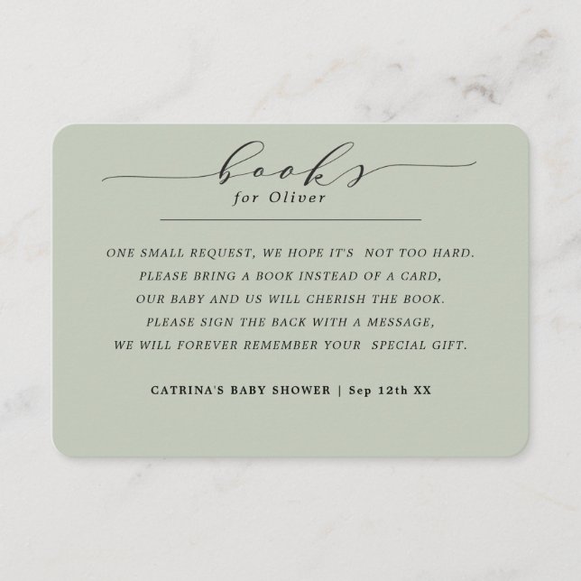 Cartão De Informações Livros Verdes Elegantes Eucalyptus para Pedido de  (Frente)