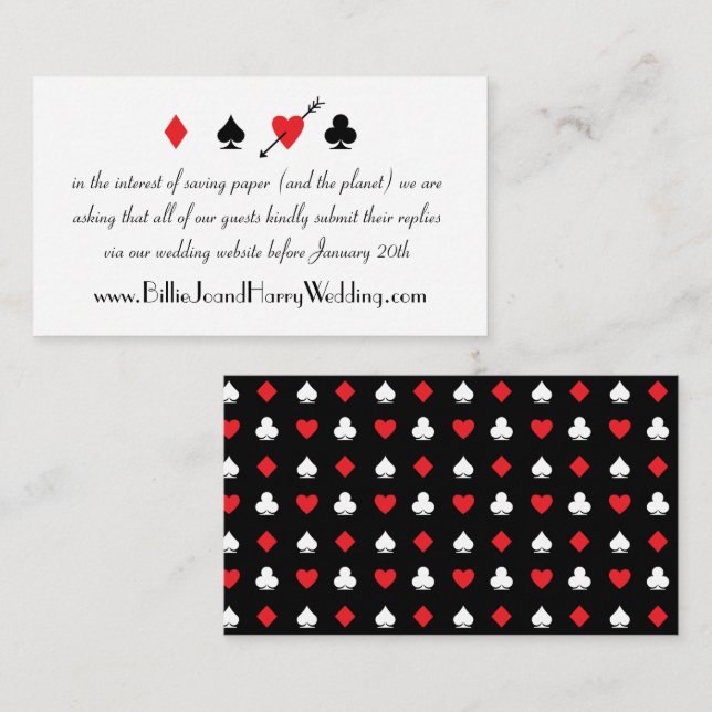 Cartão De Informações Love Struck Casino Weding Online RSVP Card (Frente/Verso)