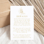 Cartão De Informações Lua Elegante e Estrelas Douradas Detalhes do Casam<br><div class="desc">Projetado para coordenar com a nossa coleção de casamento Elegante da Lua Botânica e Estrelas, esta carta de detalhes de boho apresenta uma ilustração de uma linha de ouro de uma lua adorada com estrelas e folhagem em um fundo branco. Personalize o cartão de detalhes do casamento dourado com informações...</div>