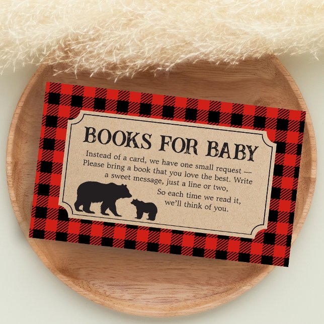Cartão De Informações Lumberjack Bear Baby Shower Books for Baby (Bear Plaid Baby Shower Books for Baby)