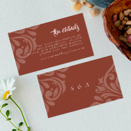 Cartão De Informações Lush Sienna Clássico Elegante Damasco Casamento